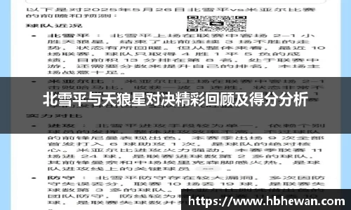 北雪平与天狼星对决精彩回顾及得分分析